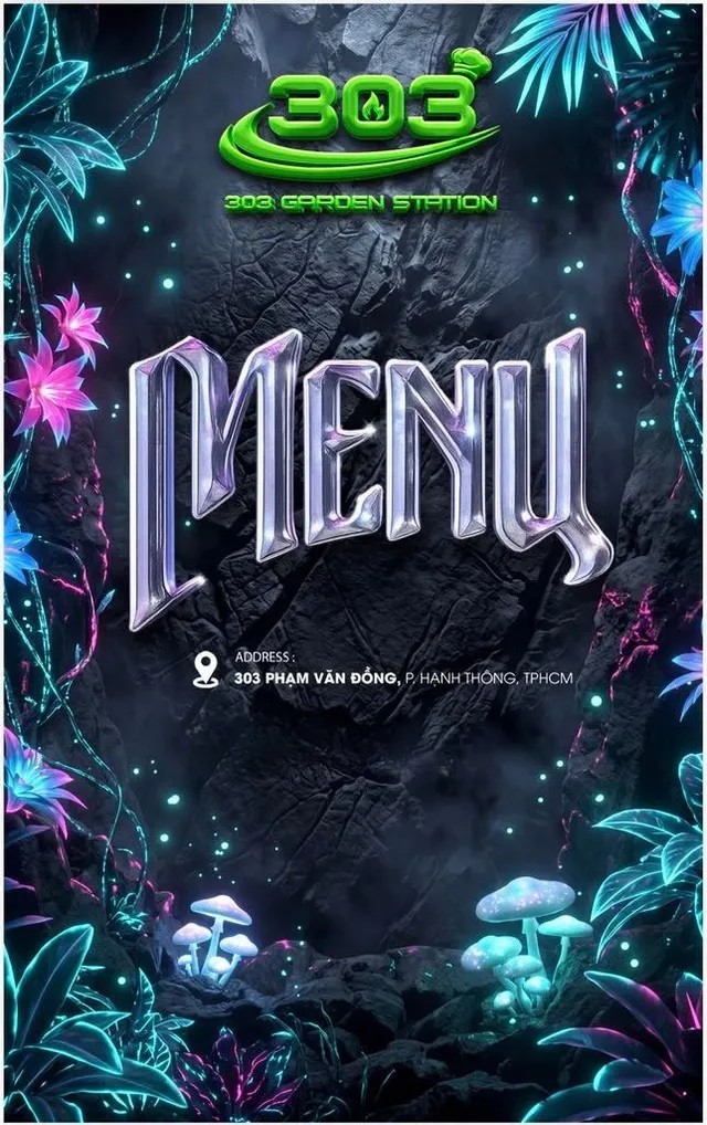 Bìa menu 303 Garden Station — ẩm thực sân vườn Sài Gòn